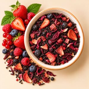 Te rojo y frutas del bosque
